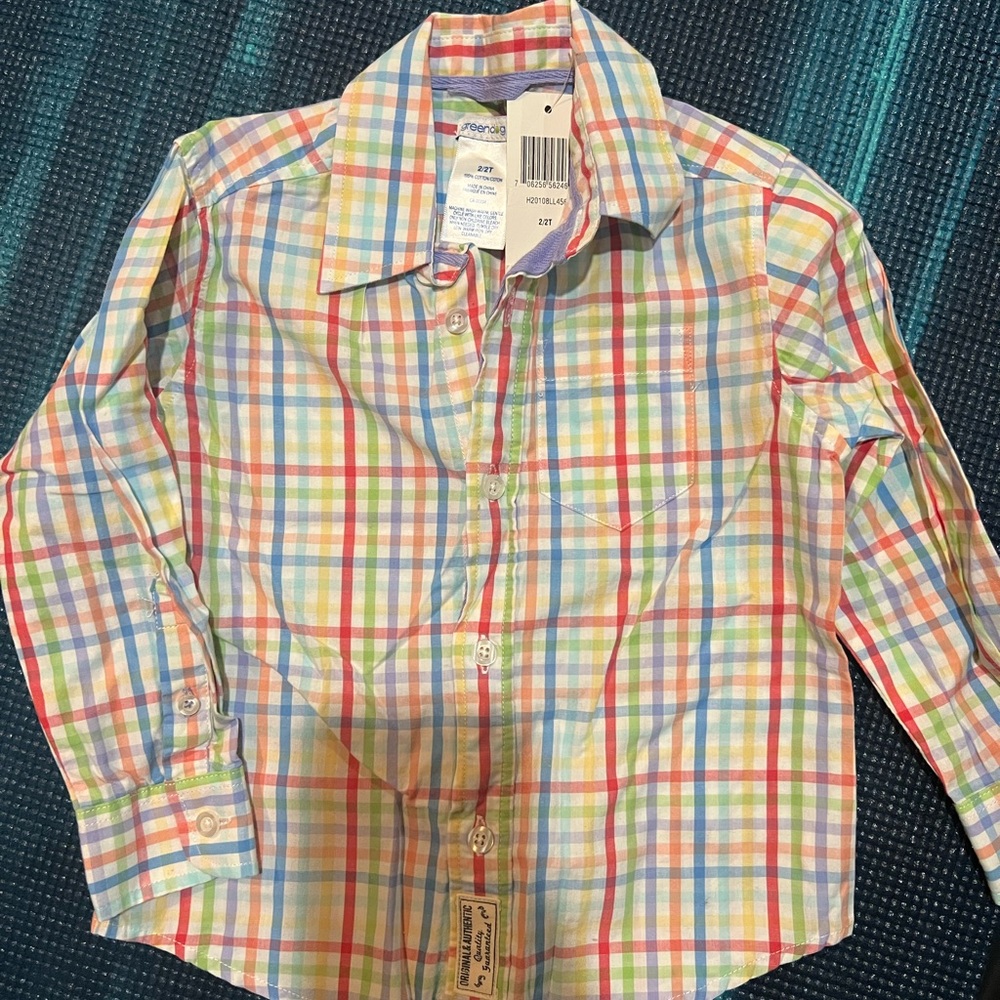 NWT greendog adorable cotton checkered pastel boys dress shirt sz 2T